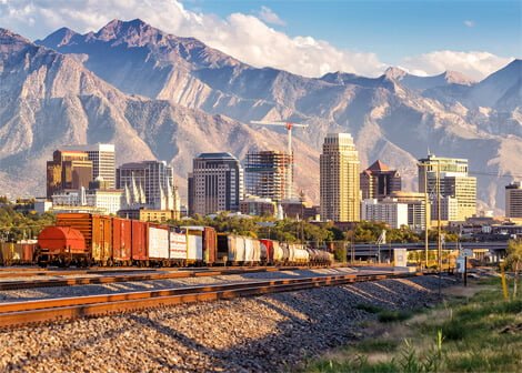 Utah Mountains with Skyscrapers buildings